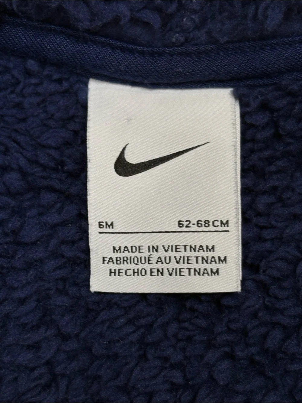 Nike Baby Sherpa Fleece Hooded Footed Coverall Navy Pram Suit Size 6m Unisex